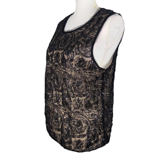 Black Mesh Fringe Textured Sequin Medium Blouse Top Evening Wear Y2K Whimsigoth - Picture 2 of 10